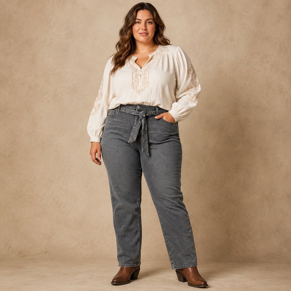 Seven7 Jeans Plus Size 26 Black Acid washed Straight Leg Studded Belt Western